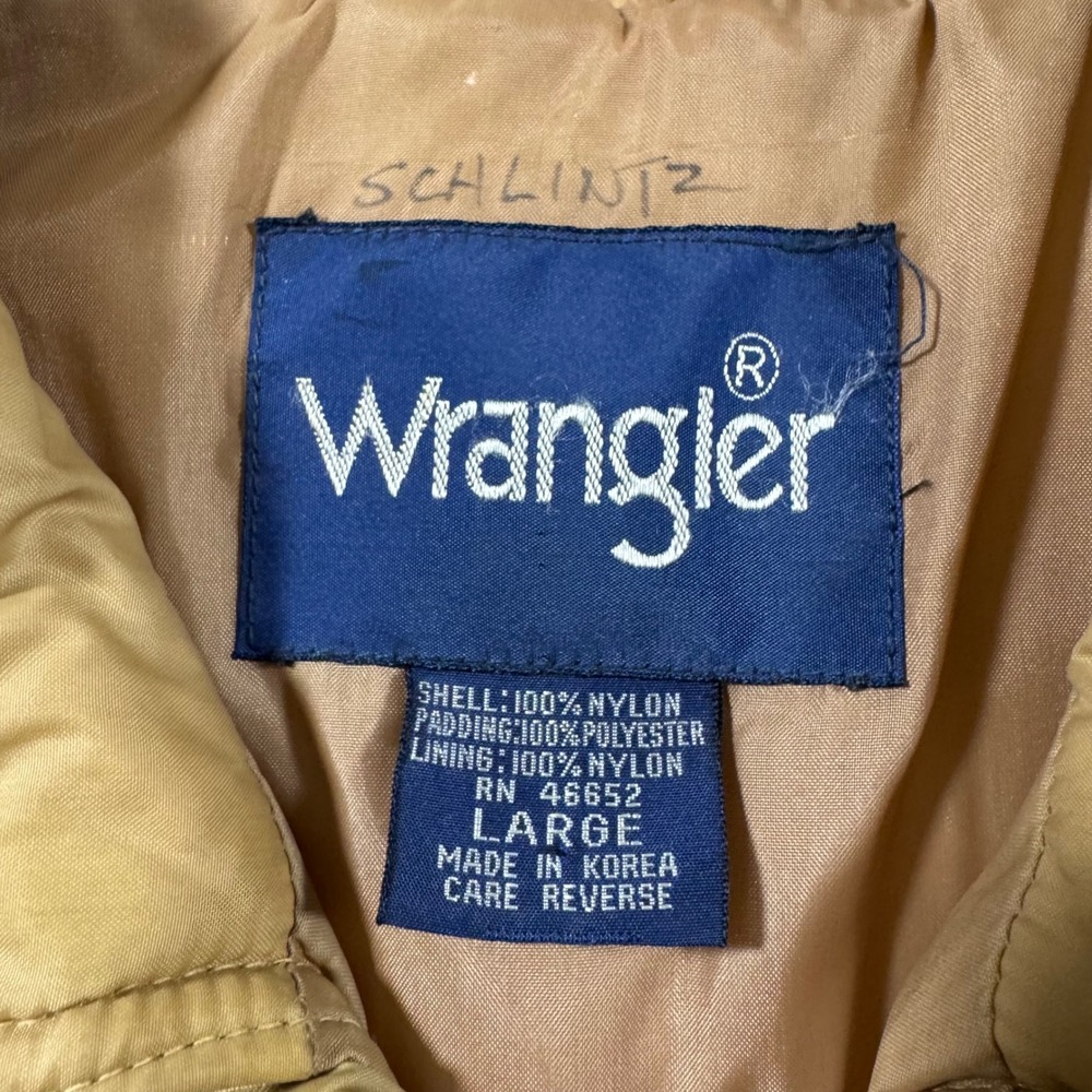 Vintage Wrangler Mens Puffer Vest Tan Brown Western Quilted Snap Front Large - Picture 4 of 9
